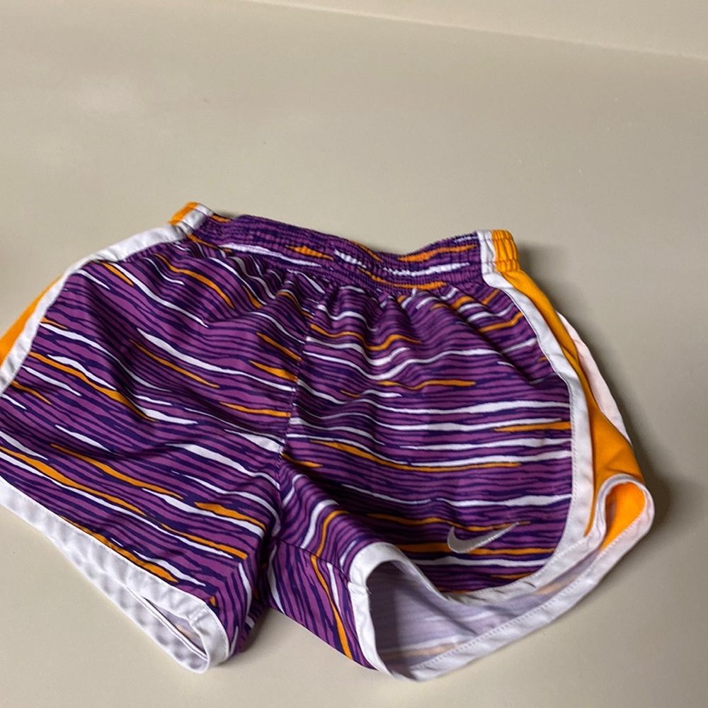 Girls Nike dri fit running shorts lined size 4 XS purple orange stripe
